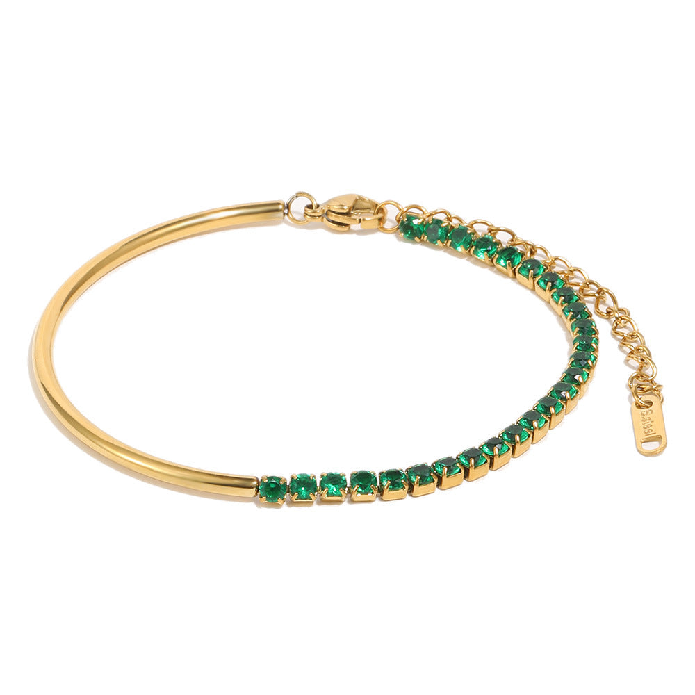 Braccialetto da Donna Vintage Elegante Geometrico in Acciaio Inox Placcato Oro con Zirconia Cubica