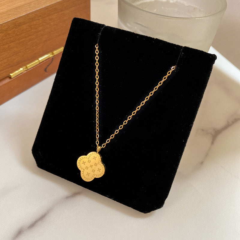 Minimalist Floral Plated Titanium Steel Necklace Cable Chain Unisex Jewelry