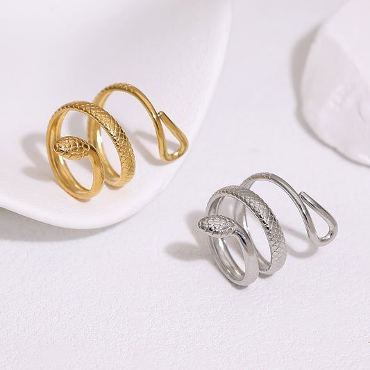 Minimalist 18K Gold Plated Stainless Steel Snake Shape Open Ring for Women