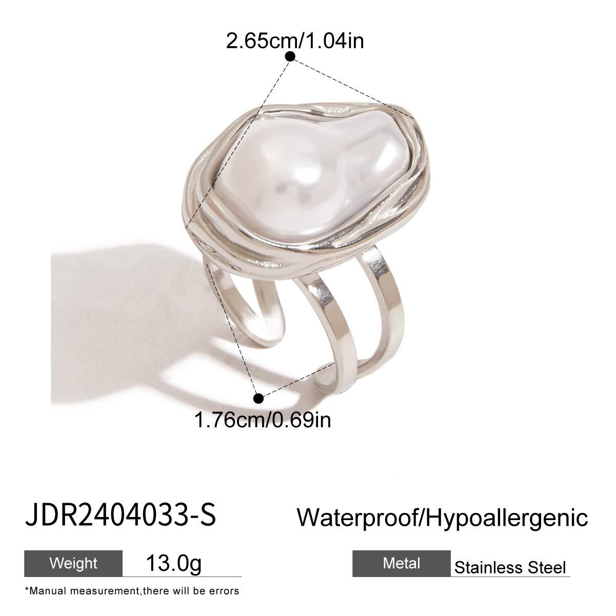 Anillo minimalista de acero de titanio geométrico con incrustaciones de perlas para mujer, anillo de moda de acero inoxidable galvanizado
