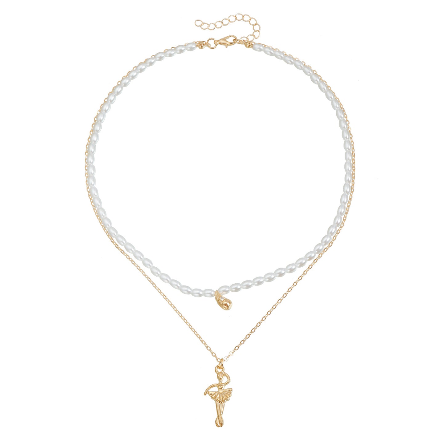 Fashion Geometric Dancer Pendant Necklace with Pearl and Seed Beads Alloy Plated Cable Chain for Women