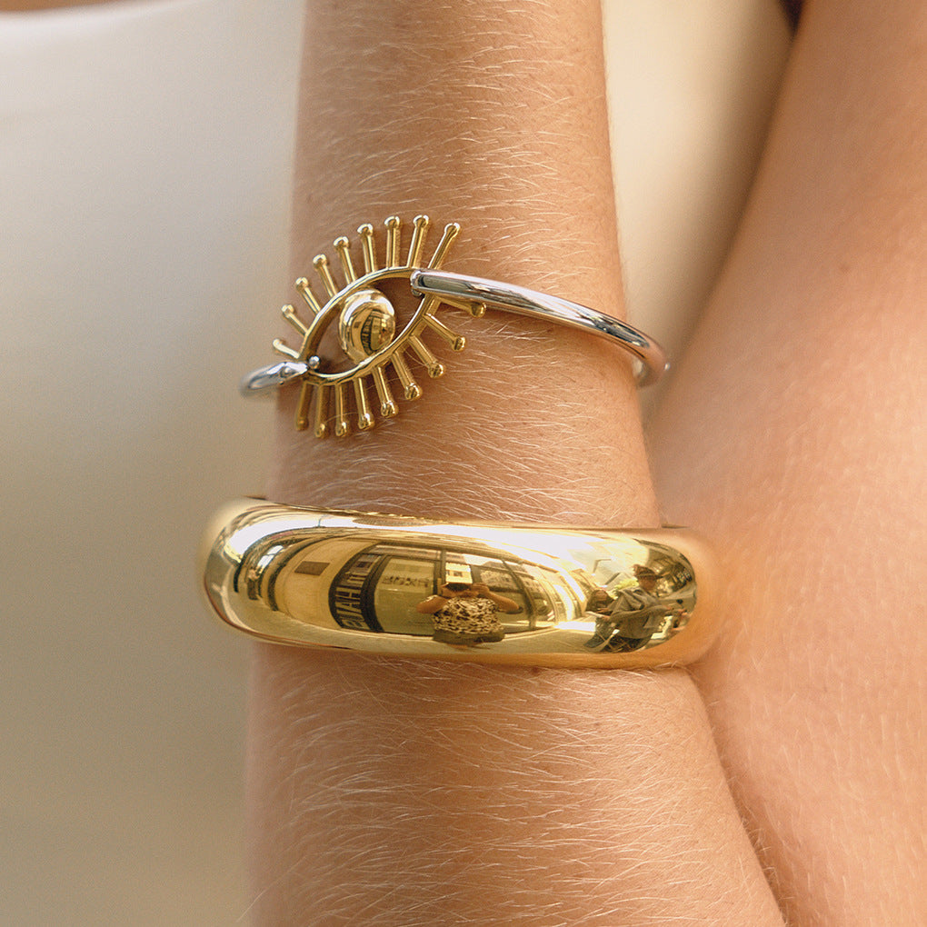 Pulsera de acero de titanio con diseño de Ojo Turco y baño de oro de 18 quilates para mujer, accesorio de moda hipoalergénico de acero inoxidable