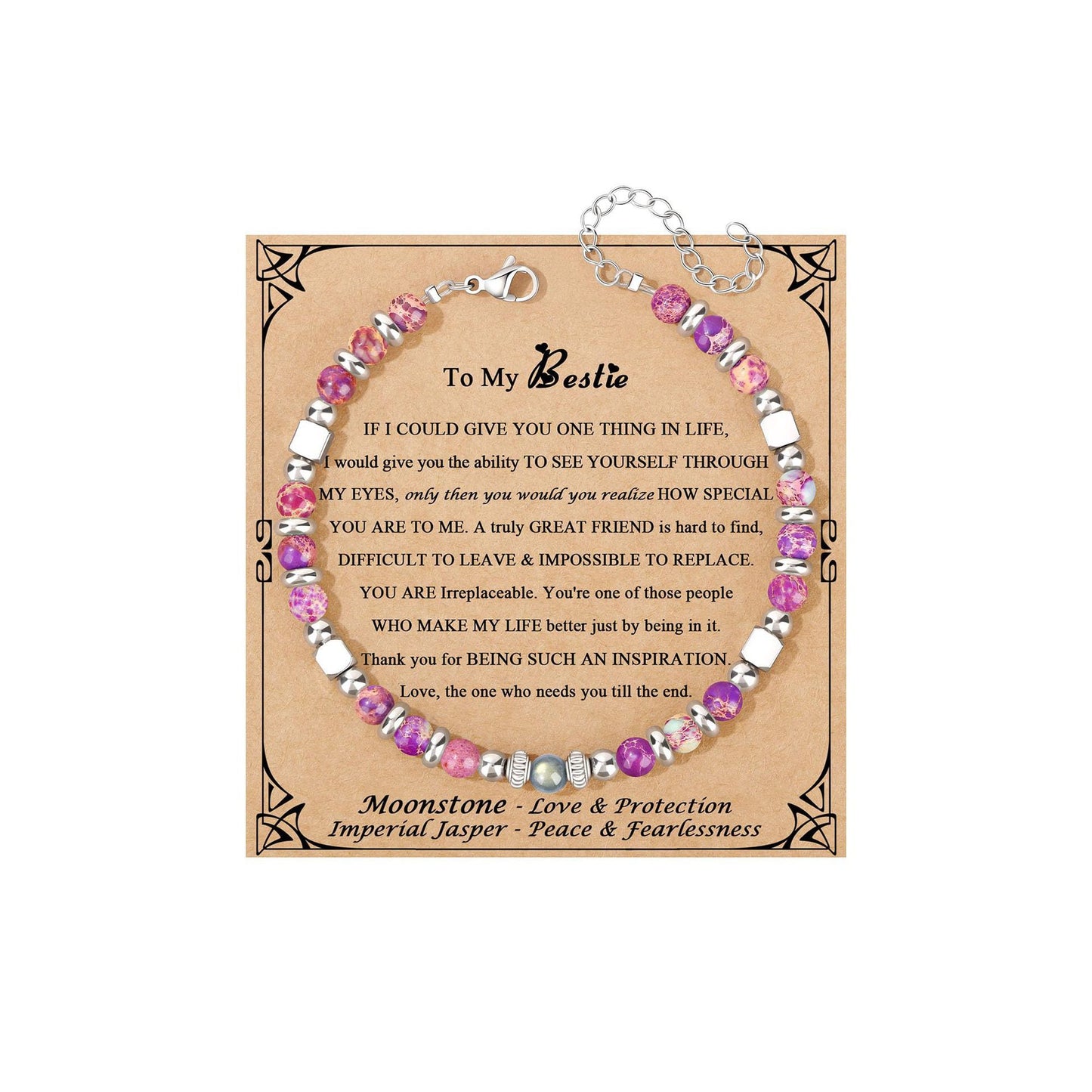 Fashion Stainless Steel Bracelet with 4mm Square Beads, Purple Imperial Stone and Lime Moonstone for Women