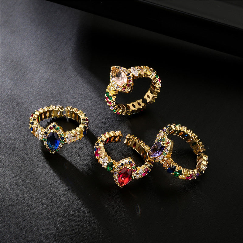 Geometric Micro-Inlay Crystal Cubic Zirconia Brass Gold Plated Ring for Women