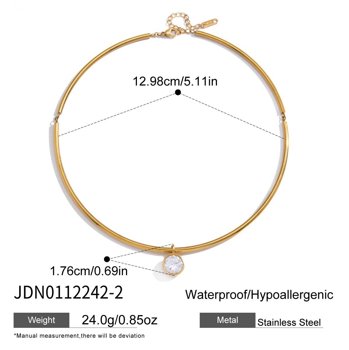 Minimalist Geometric Round Stainless Steel PVD Cubic Zirconia Pendant Necklace for Women