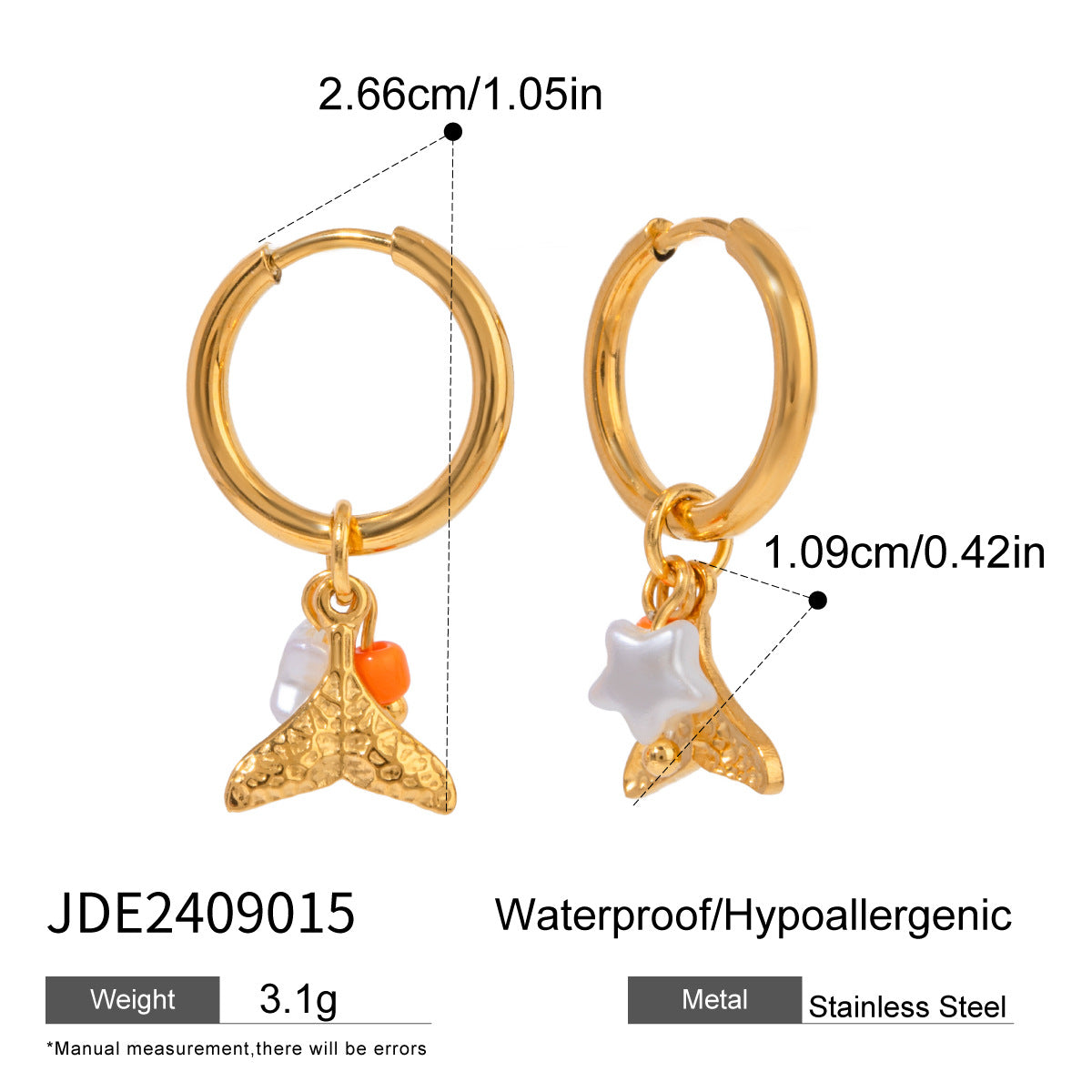 Orecchini Creativi a Forma di Pesce in Acciaio Inossidabile con Finitura Placcata per Donna, Design Ispirato alle Vacanze