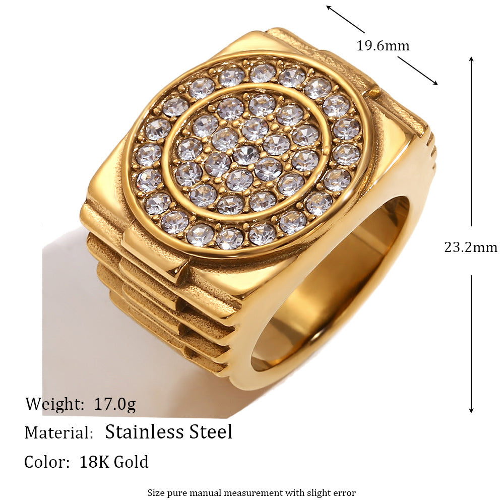 Vintage-Inspired Geometric Stainless Steel Ring for Men with 18K Gold Plating