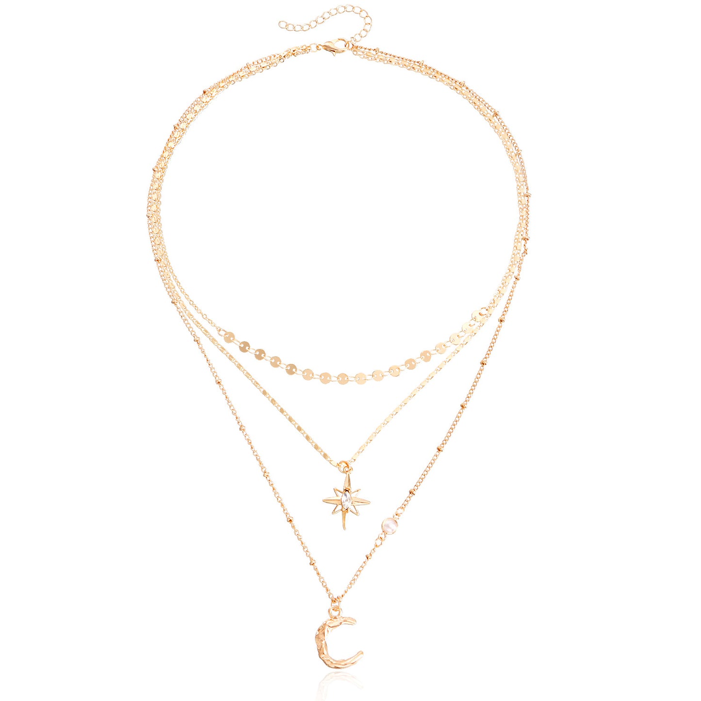 Minimalist Geometric Moon and Star Pendant Necklace in Alloy with Plated Finish for Women