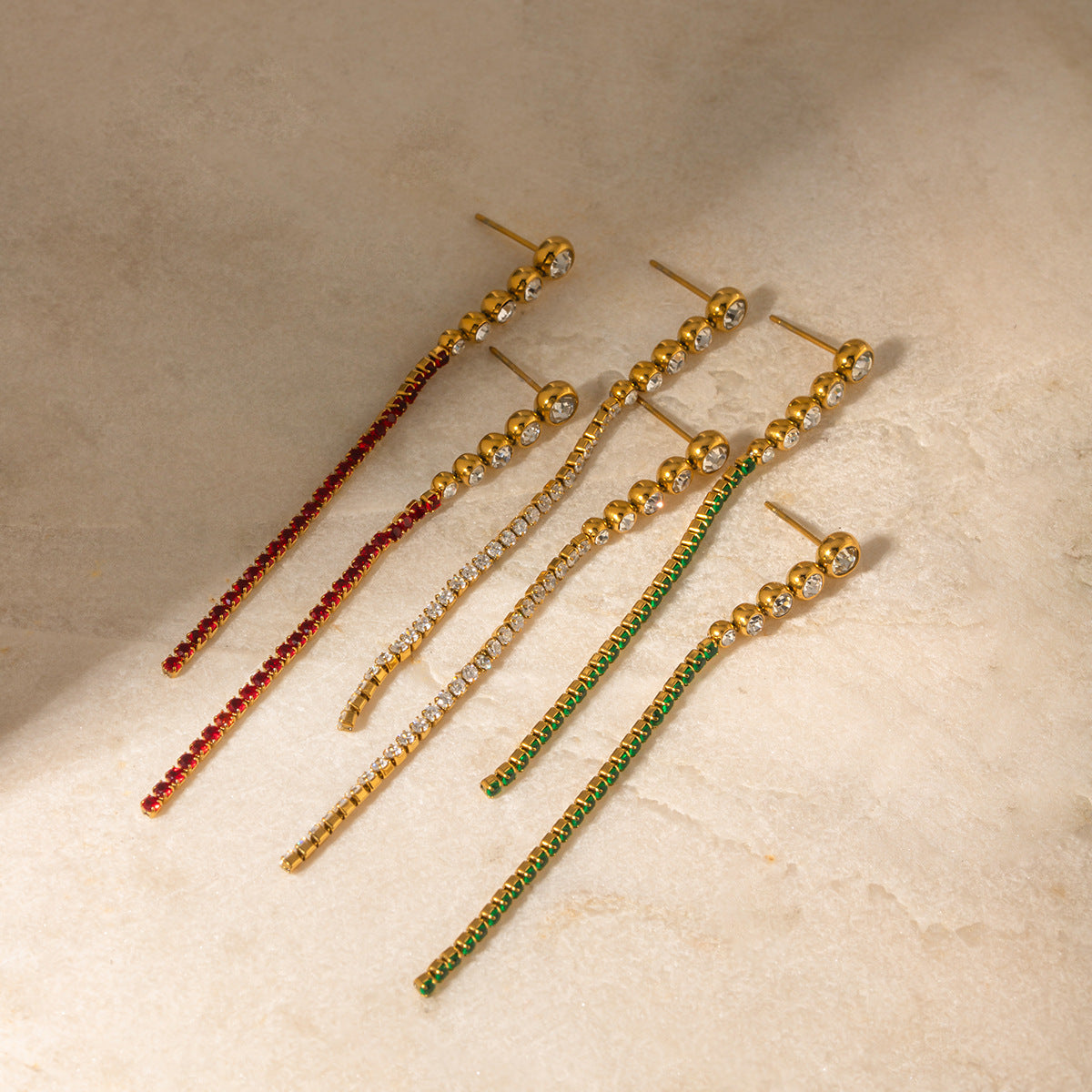 Minimalist Stainless Steel Earrings with 18K Gold Plating and Zirconia Fringe Design for Women