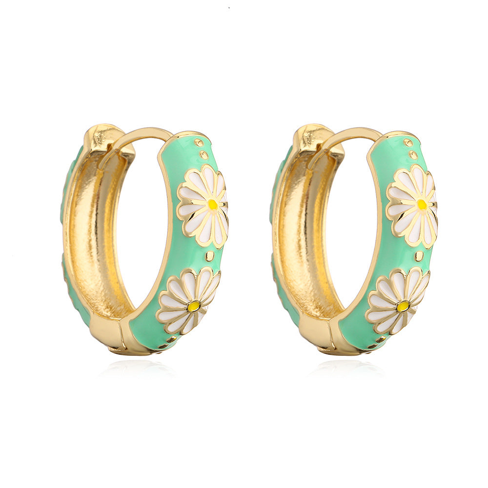 Retro Geometric Copper Earrings with Gold Plating for Women Candy-Colored Enamel Finish