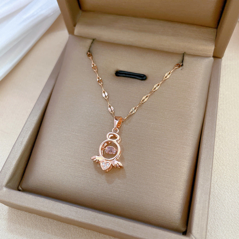 Elegante Collar con Colgante de Ángel para Mujer y Hombre con Forma Geométrica, Cadena de Acero Inoxidable, Motivo Lunar, Gargantilla de Lujo Ligera