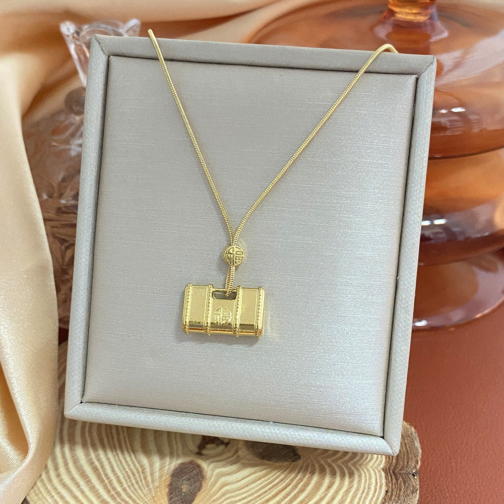 18K Gold Plated Titanium Steel Heart Cartoon Leaf Necklace with Ethnic Elements