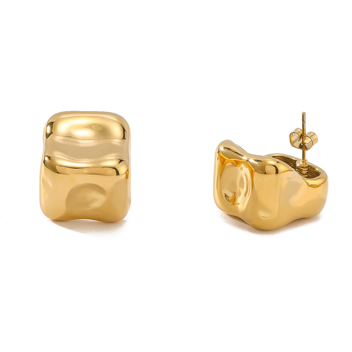 Orecchini geometrici minimalisti irregolari quadrati in acciaio inossidabile con finitura in oro 18K placcata sottovuoto