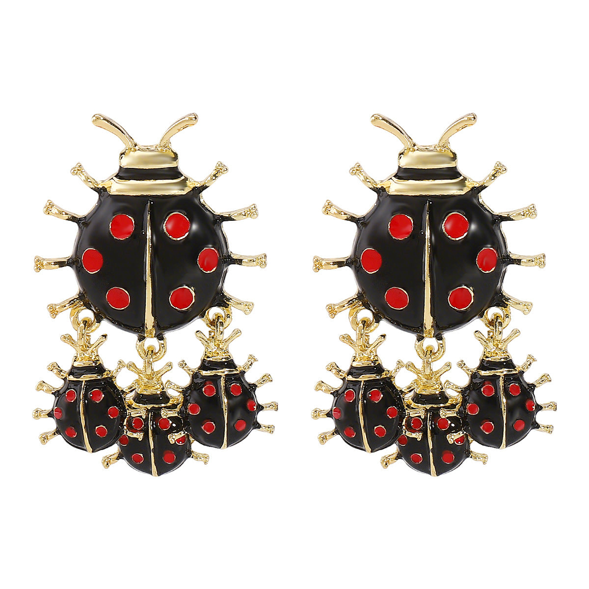 Orecchini a forma di coccinella in lega stile Ins con finitura smaltata, gioielli da donna con insetti cartoon