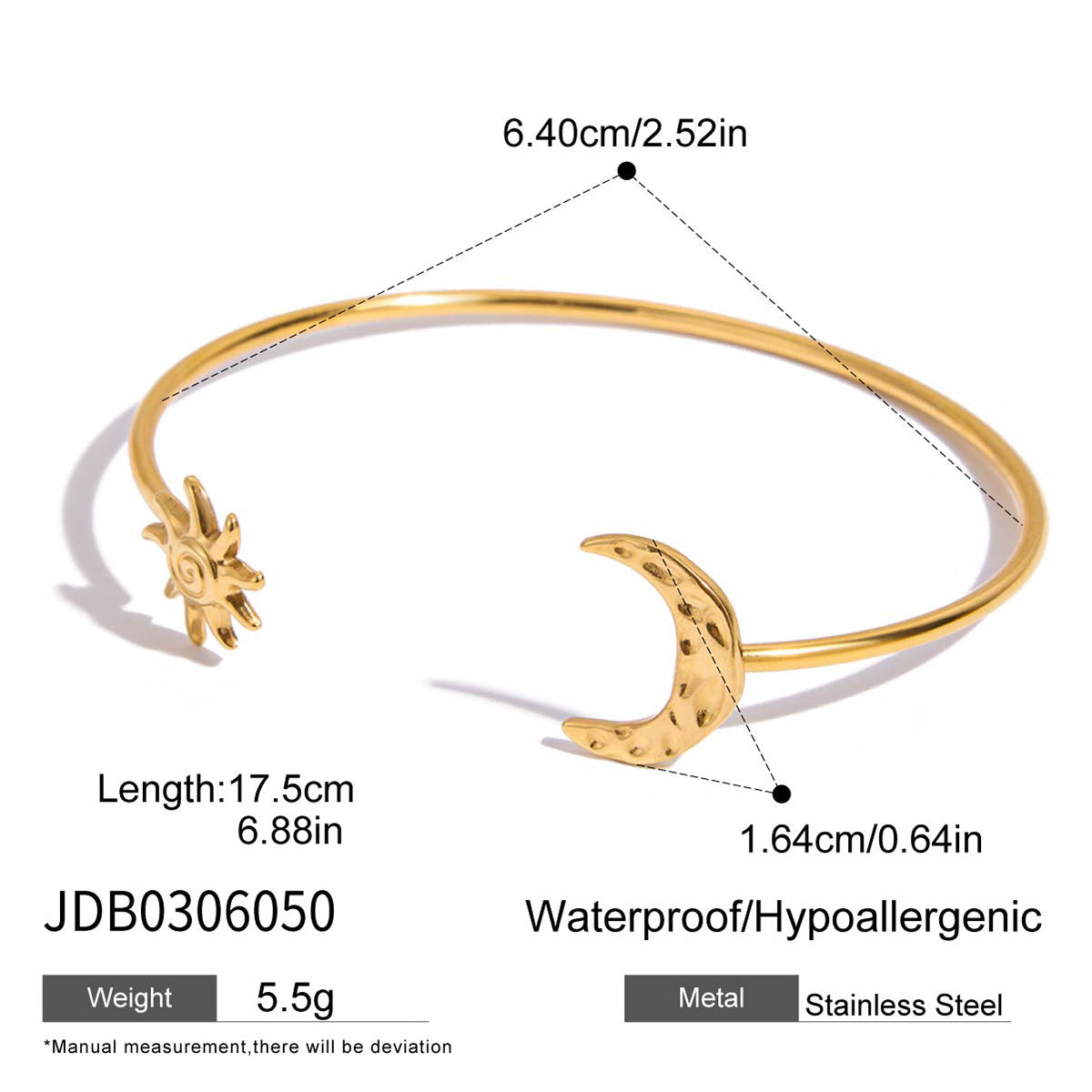Bracciale Minimalista Geometrico in Acciaio al Titanio per Donna con Finitura Placcata Motivo Luna Accessorio Moda Stile Naturale