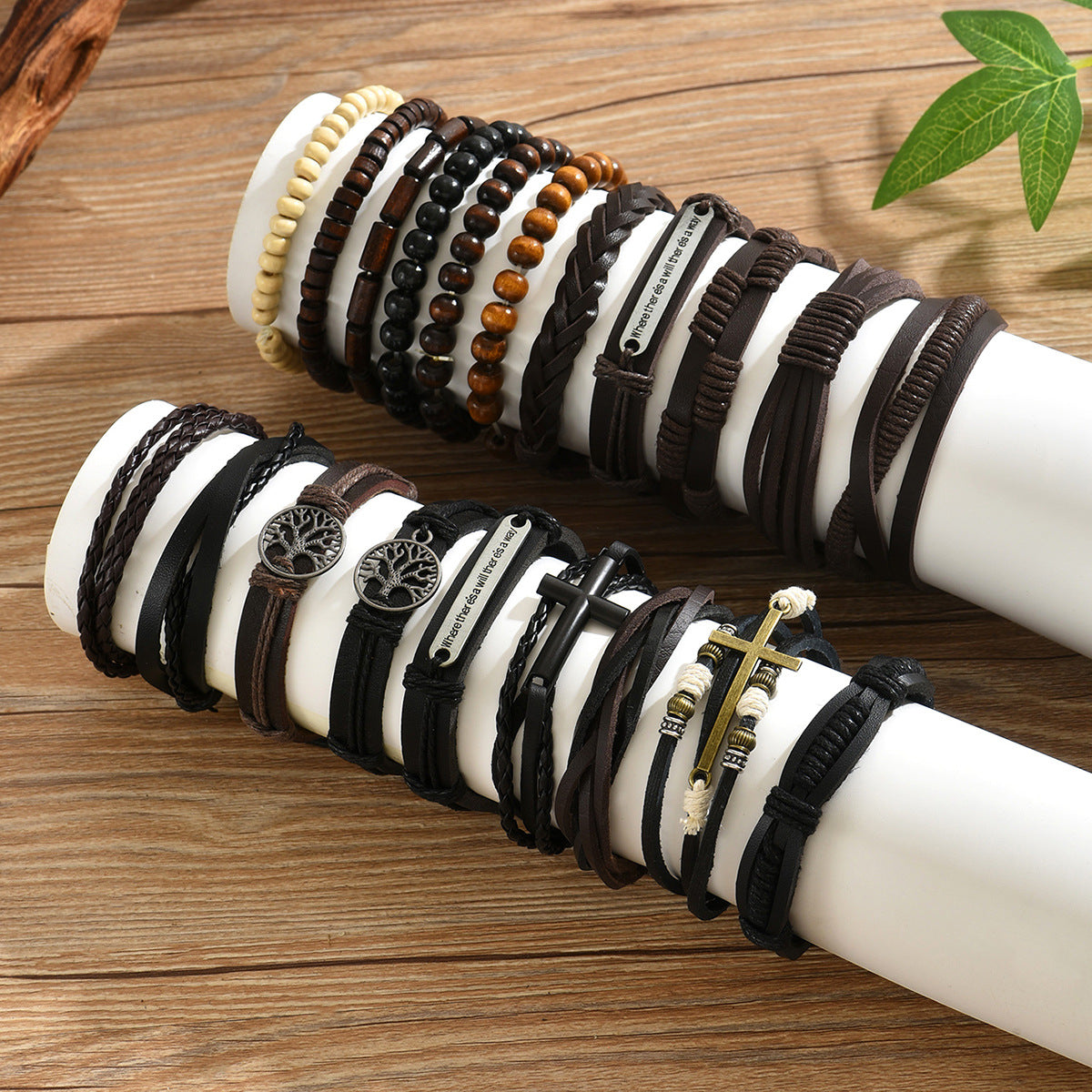 Vintage Bohemian Geometric Braided Leather Bracelet Set for Men and Women Minimalist Hand Jewelry