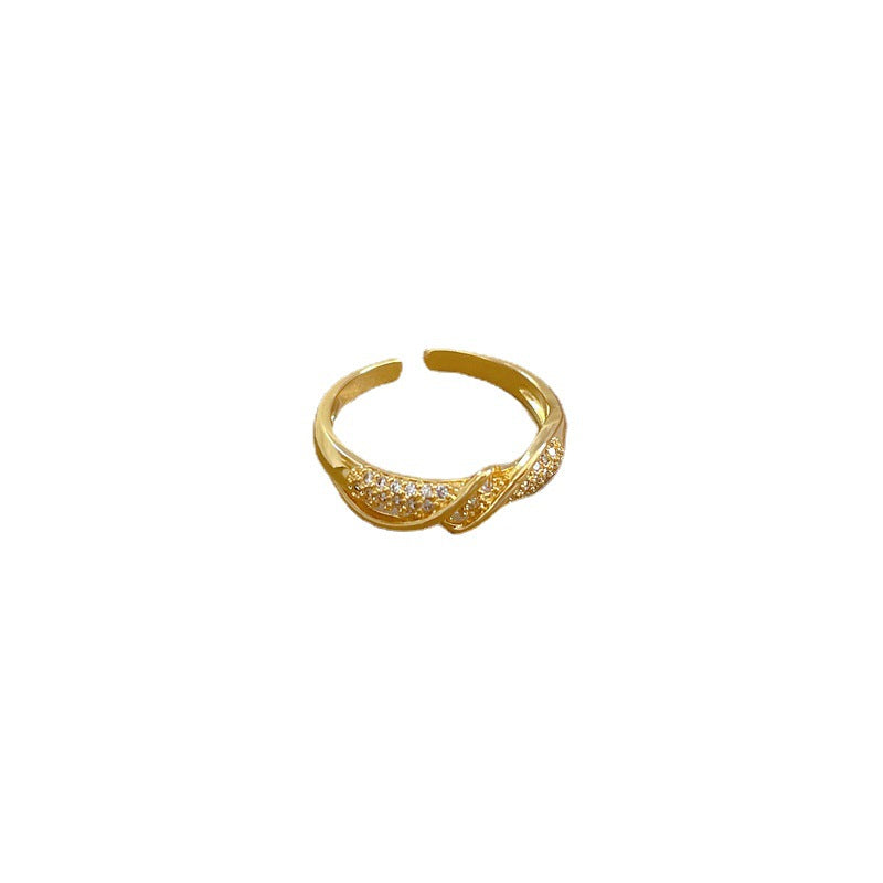 Luxury Minimalist Gold-Plated Brass Twist Ring for Women with Crown Shape and Delicate Micro-Pave Detailing