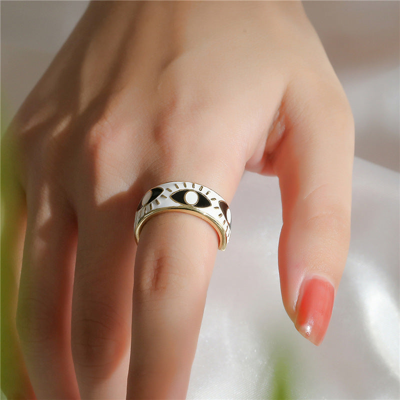 Geometric Eye Shaped Brass Gold Plated Drip Oil Ring for Women
