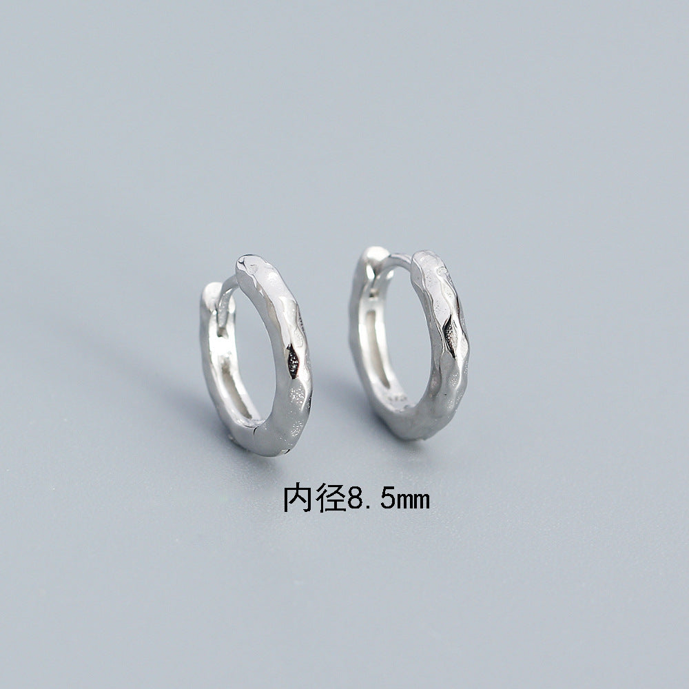 Minimalist 925 Sterling Silver Polished Round Hammered Hoop Earrings