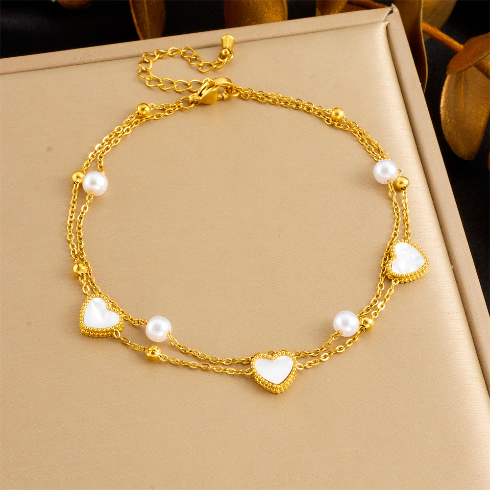 Minimalist Colorful Iridescent Shell Butterfly Starfish Stainless Steel Anklet for Women