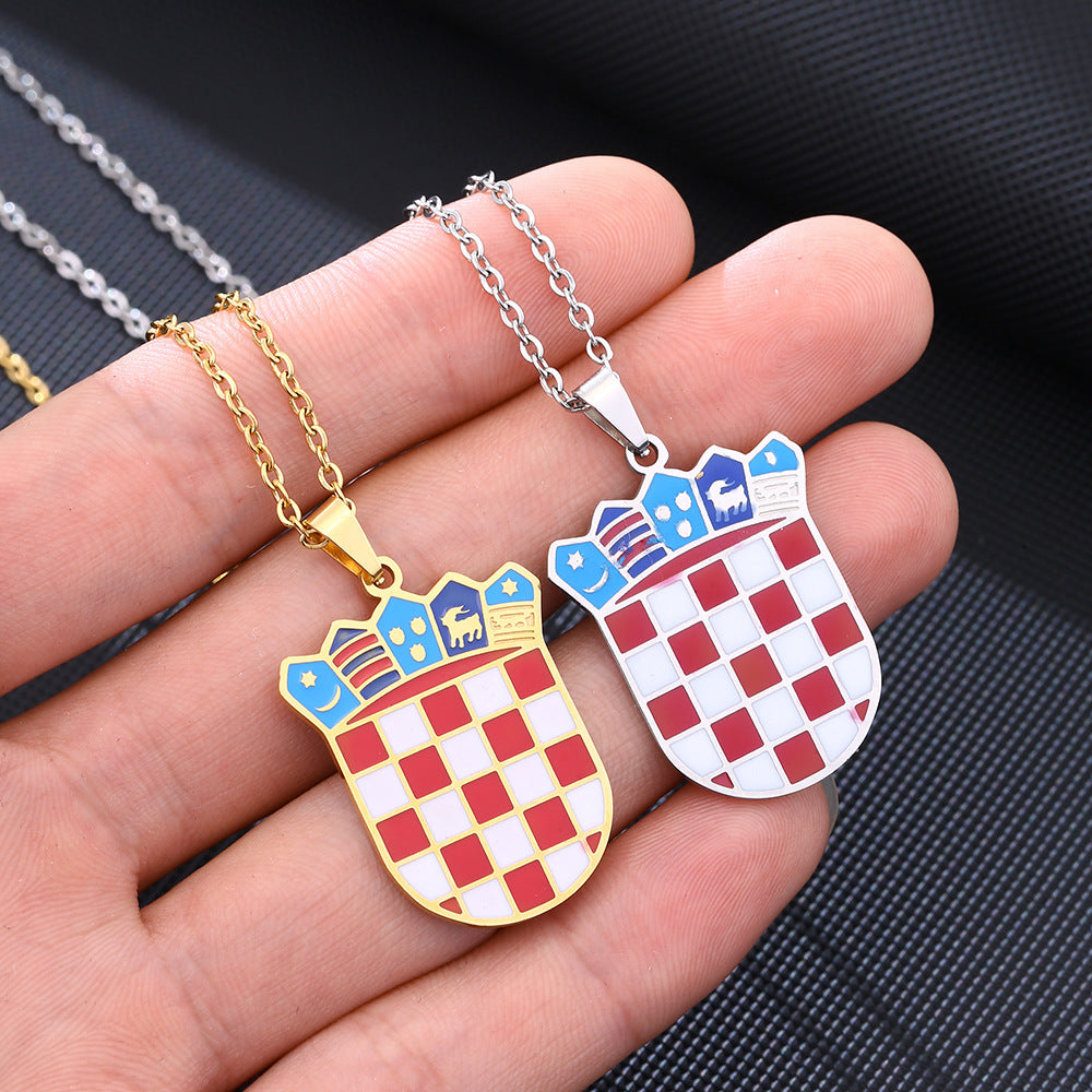 Collar con Colgante de Insignia Geométrica Croata de Acero Inoxidable con Colgante de Acero Titanio y Acabado Electrochapado para Hombres y Mujeres