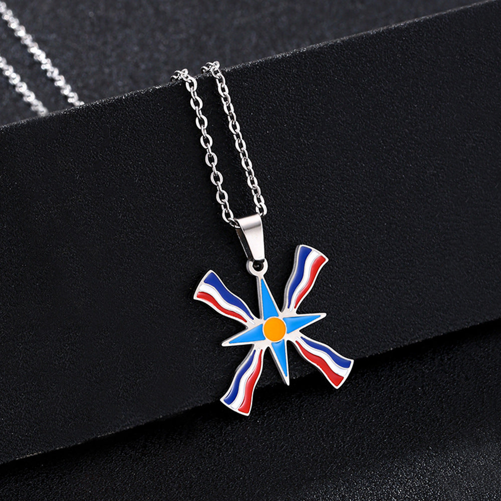 Colgante de bandera asiria geométrica étnica de acero inoxidable con acabado esmaltado para uso diario unisex
