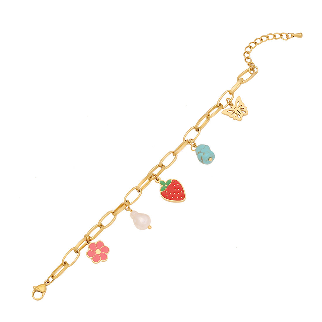 Cute Strawberry Pendant Necklace Set for Women with Stainless Steel Chain and Enamel Coating in Fresh Sweet Style