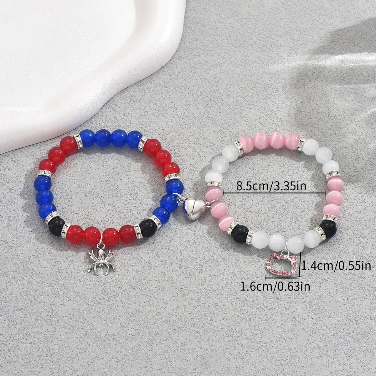 Set di bracciali a forma di gatto con strass e cuore, in vetro, accessorio di moda per uomo e donna