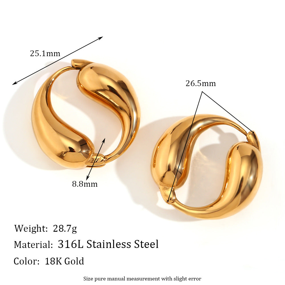 Vintage-Inspired Geometric Stainless Steel Earrings with 18K Gold Plating for Women