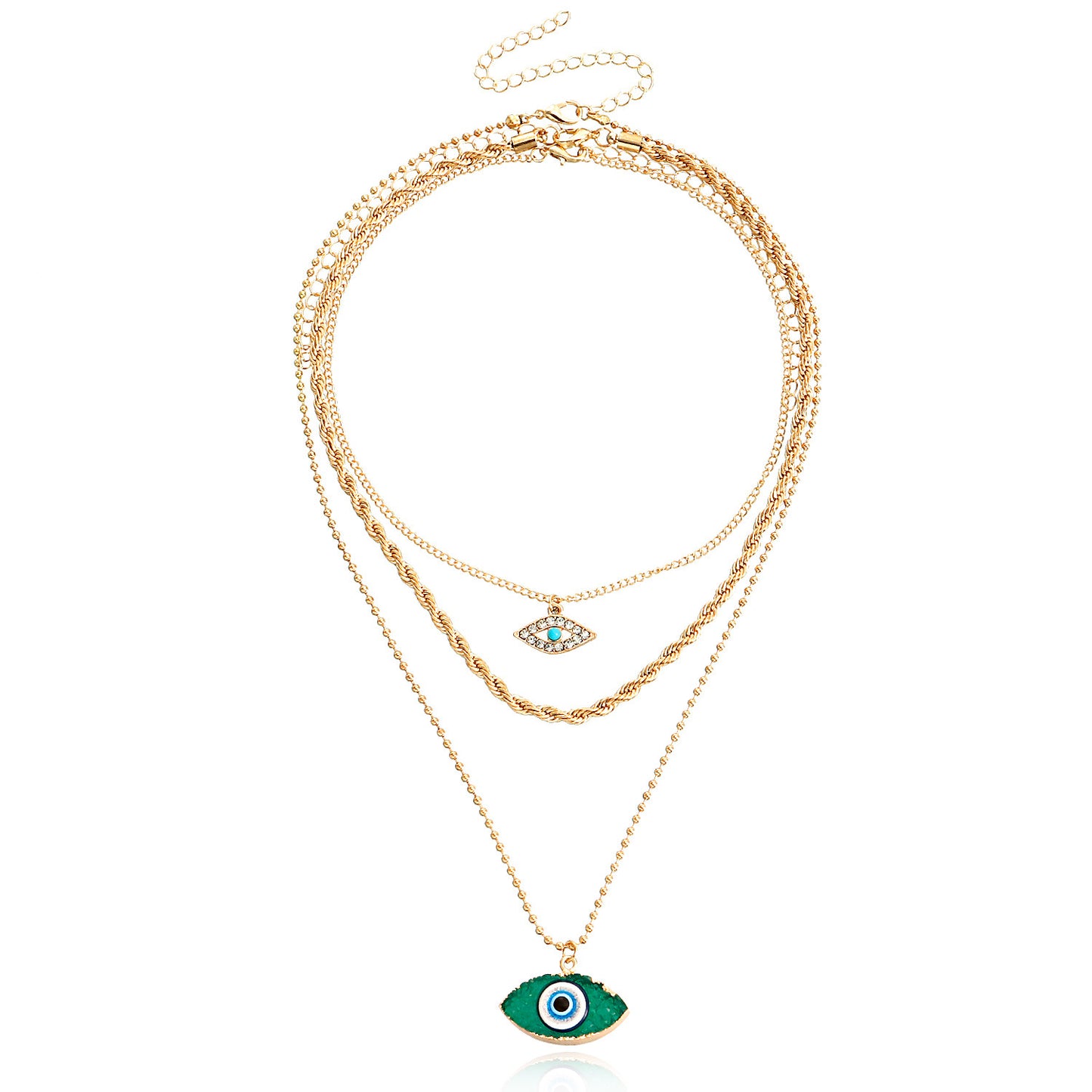 Minimalist Geometric Evil Eye Pendant Necklace in Alloy with Electroplating on Twisted Chain for Women