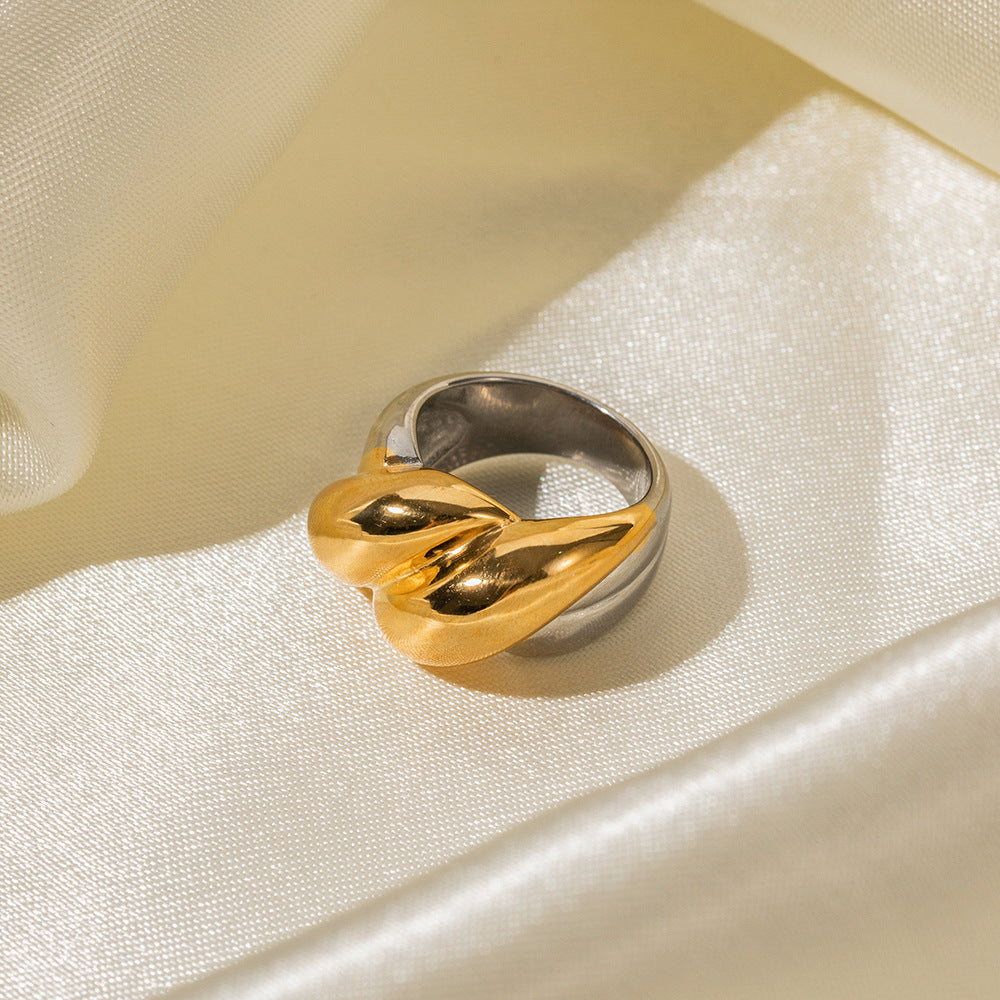 Anello geometrico in acciaio inossidabile con placcatura in oro 18 carati da donna, fascia impilabile ipoallergenica alla moda