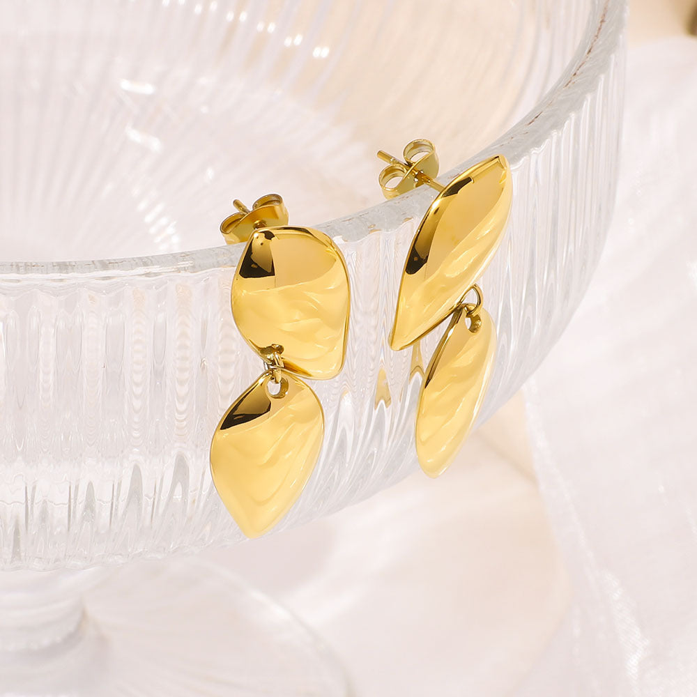 Geometric Polished Double-Layer Stainless Steel Earrings for Women with 18K Gold Plating on Titanium Steel Posts