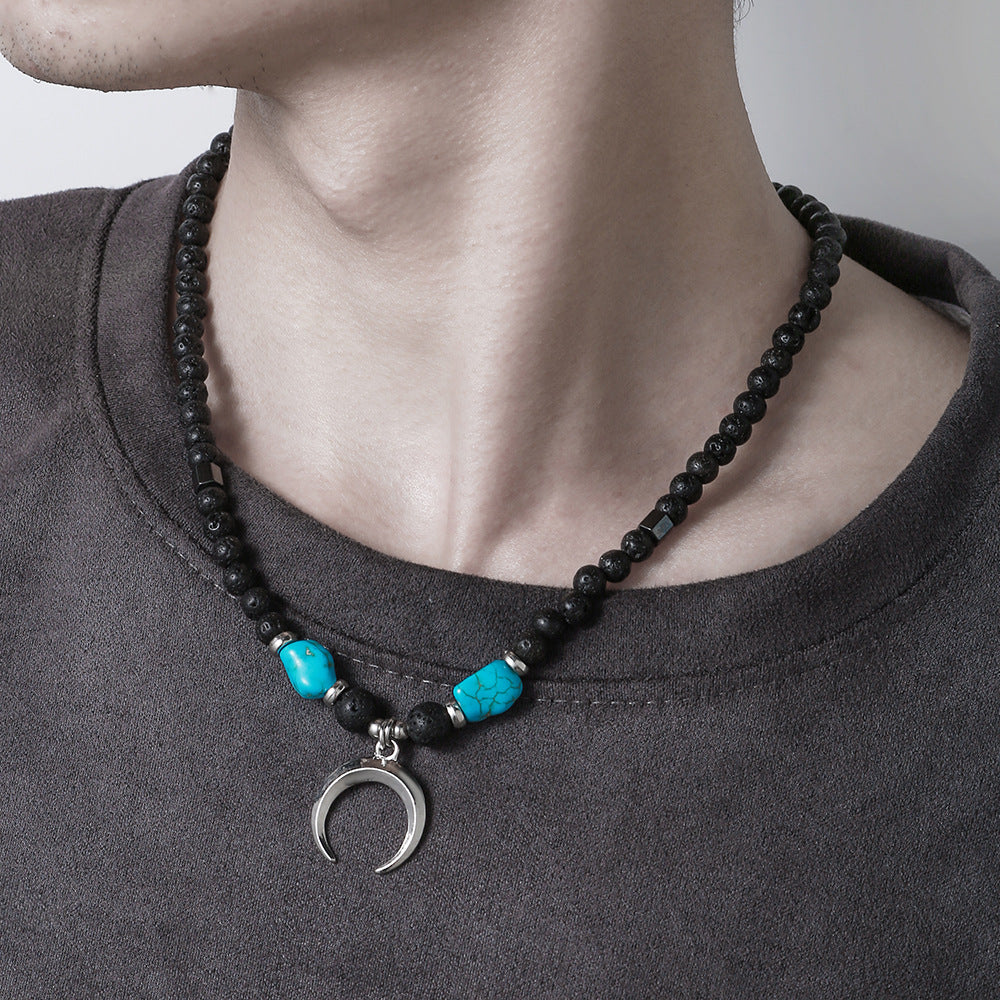 Bohemian Handmade Plated Alloy Moon Beaded Necklace with Turquoise Tiger Eye and Coconut Shell