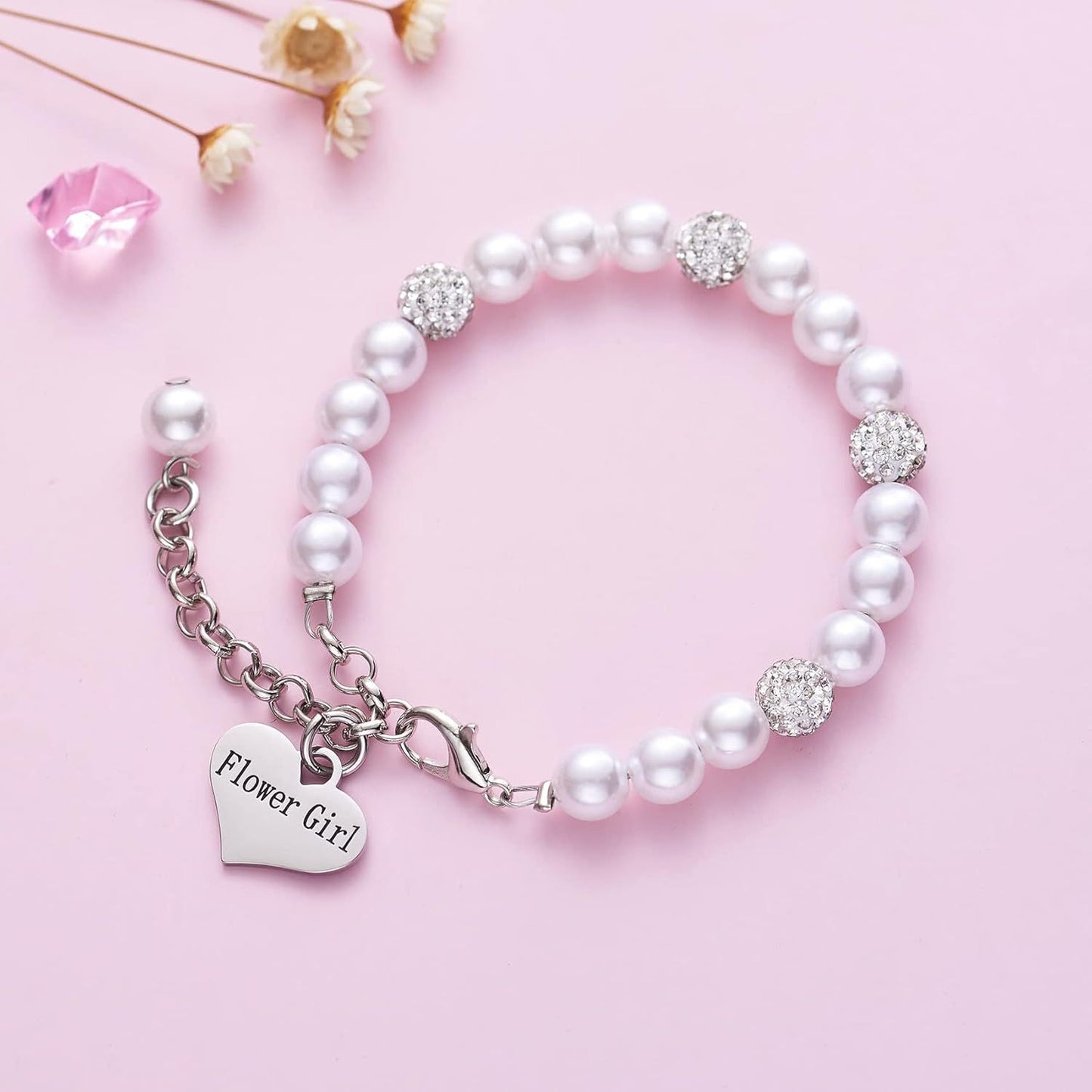Sweet Heart Shape Resin Pearl Rhinestone Bracelet for Unisex
