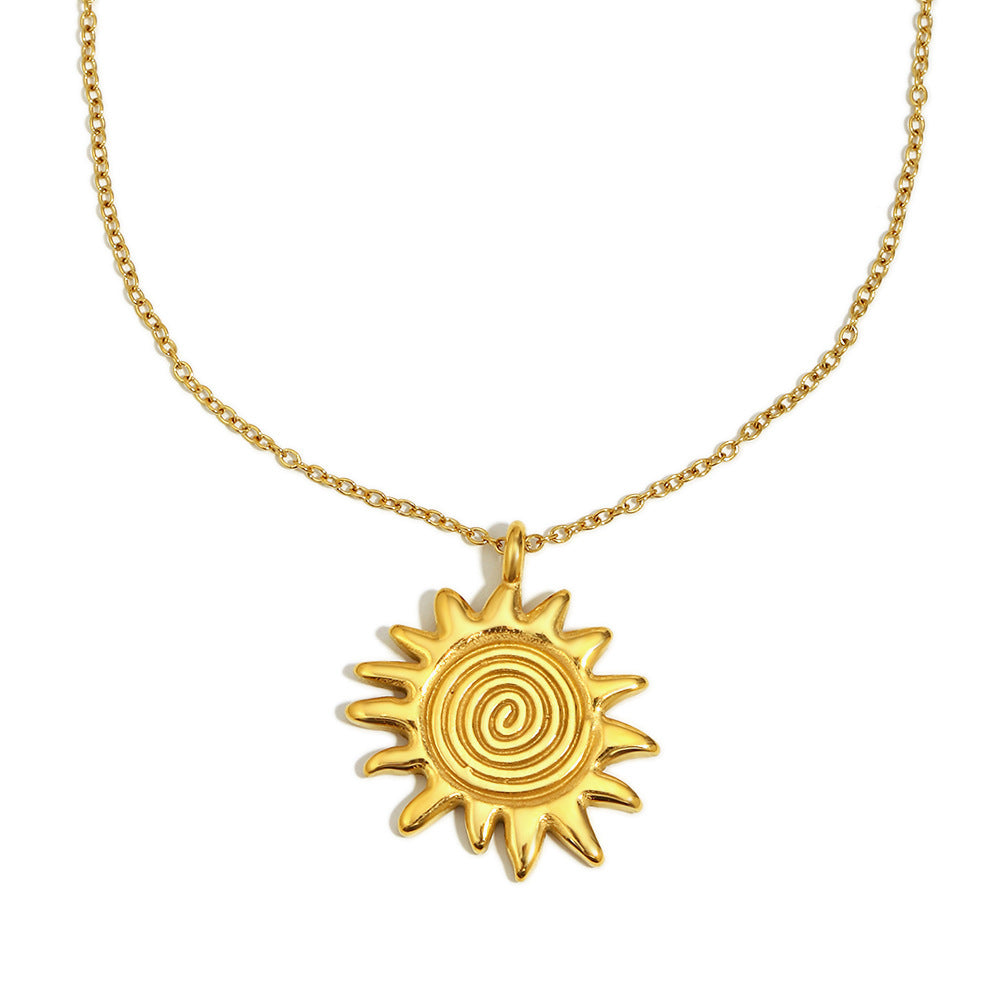 Collana con pendente minimalista a forma di sole in acciaio inossidabile placcato oro 18 carati da donna