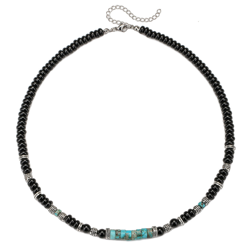 Hip-hop Geometric Round Agate Beaded Necklace with Cubic Zirconia Pendant for Unisex