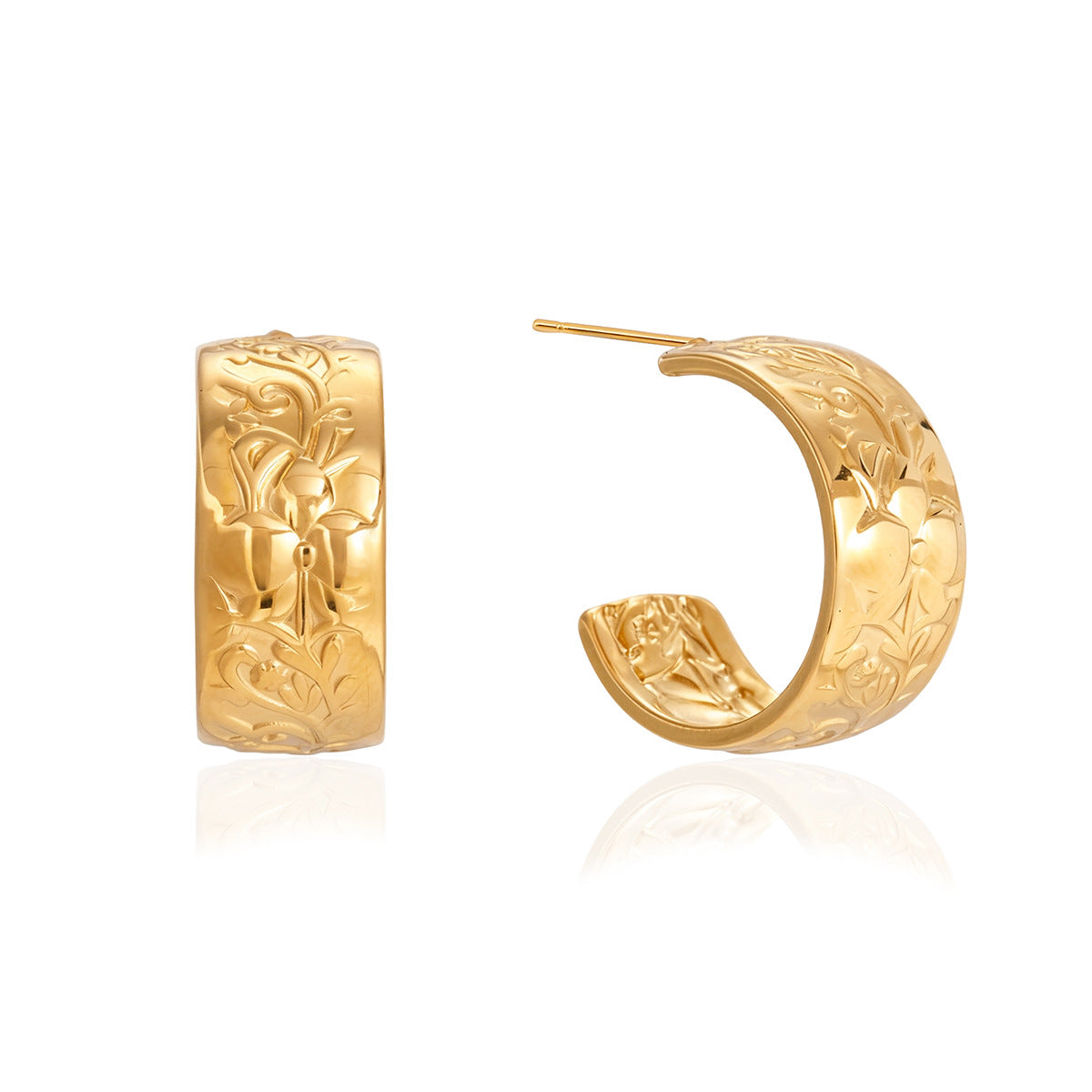 Orecchini a cerchio a C a fiore geometrici lussuosi e minimalisti in acciaio inossidabile placcato oro 18K, gioielli di moda per donna