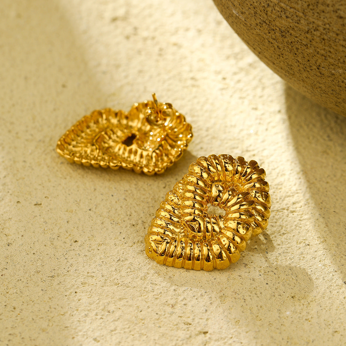 Pendientes de Acero Inoxidable con Textura Irregular de Lava para Mujer, con Forma Geométrica y de Rombo, Acabado Galvanizado, Estilo de Oficina de Moda