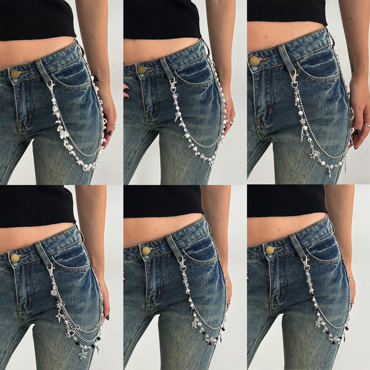 Punk Hip-hop Star Pearl Polished Iron Waist Chain