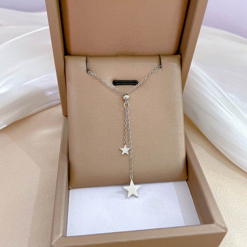 Minimalist Titanium Steel Star Pendant Necklace with Gold Plating for Women and Men, Adjustable Locket Chain Jewelry