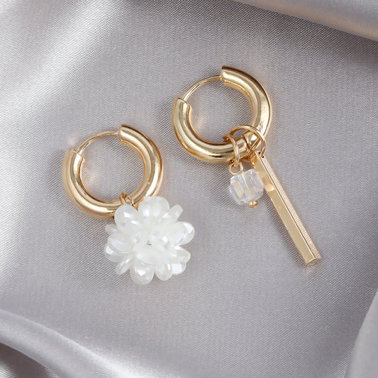 Pendientes largos de doble aro minimalistas y elegantes para mujer, con barra, forma esférica, metal galvanizado y acabado tipo perla