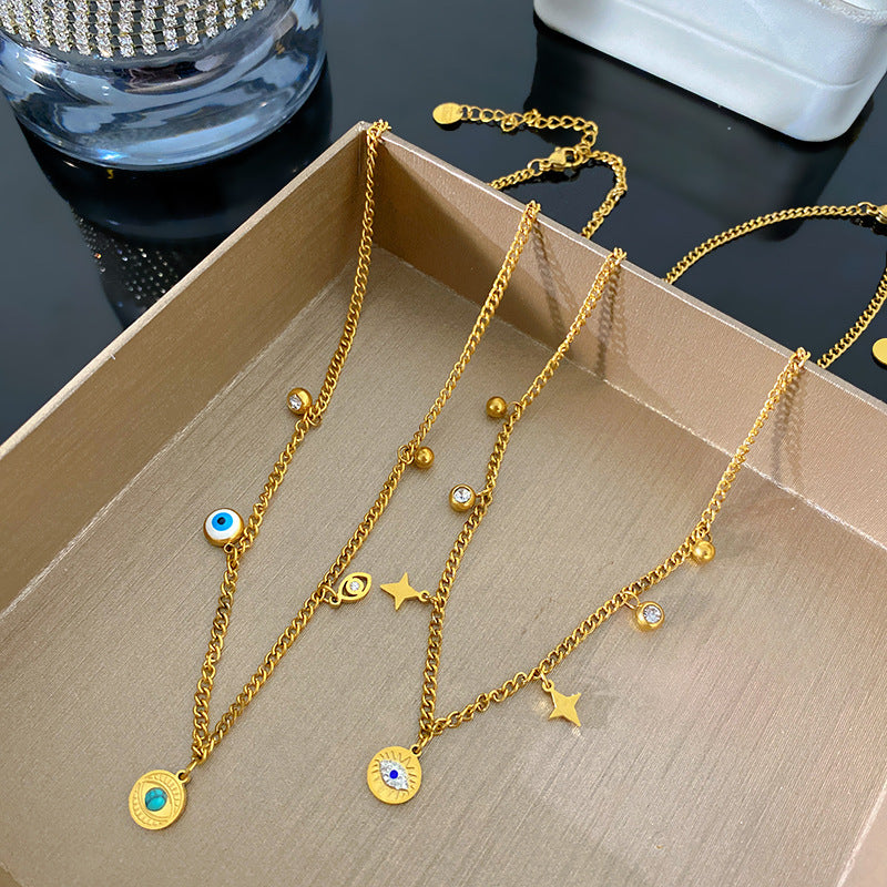 Streetwear Gold Plated Titanium Steel Evil Eye Necklace Unisex