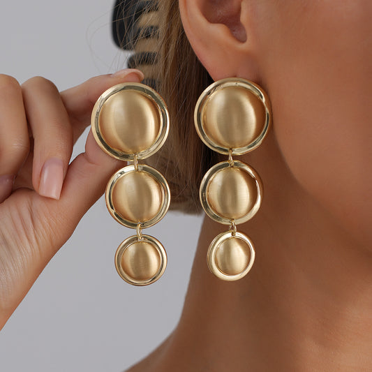 Pendientes de tuerca redondos geométricos vintage de aleación de zinc galvanizada para mujer con postes de acero inoxidable