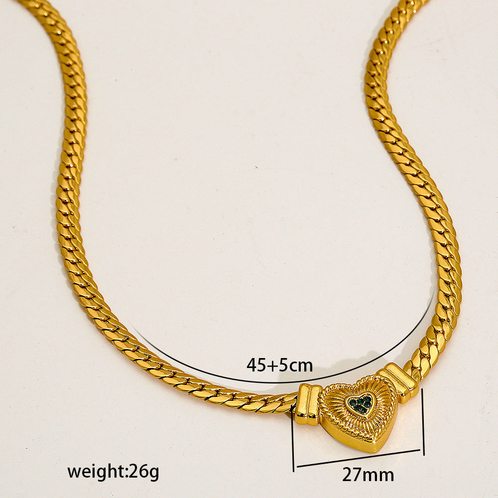 Collana da donna a catena cubana in acciaio al titanio placcato oro 18 carati con pendente a forma di cuore e elettrocardiogramma, stile Hip Hop
