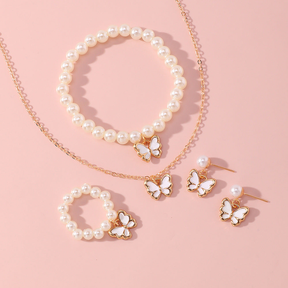 Set di collana in lega a forma di farfalla, con finitura smaltata, per bambine, Collezione Principessa, con catena a croce regolabile