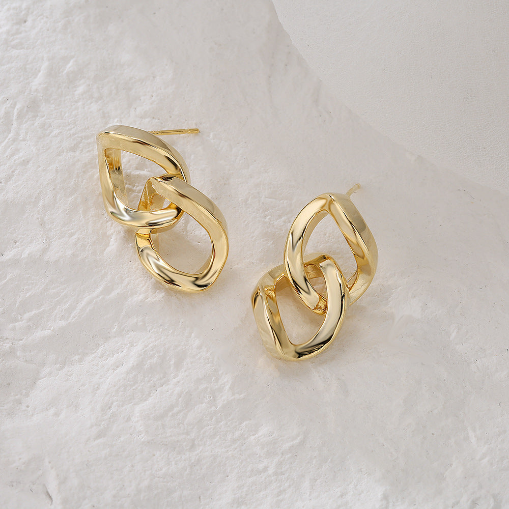 Geometric Asymmetrical Stud Earrings in Brass with 18K Gold Plating and 925 Sterling Silver Posts for Women