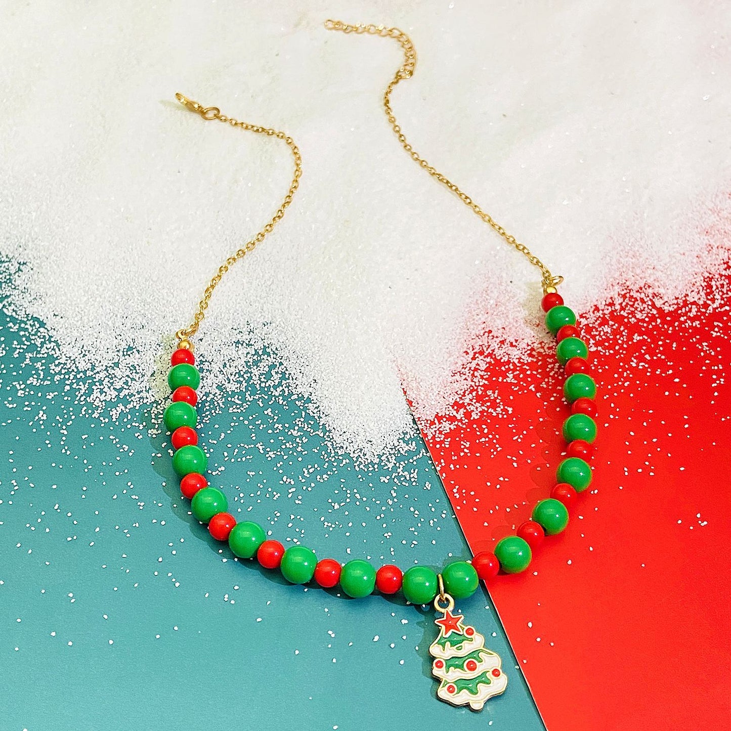 Collar Pendiente de Campana y Árbol de Navidad estilo INS para Mujer, Cadena de Aleación con Guardapelo Geométrico y Acabado Bañado