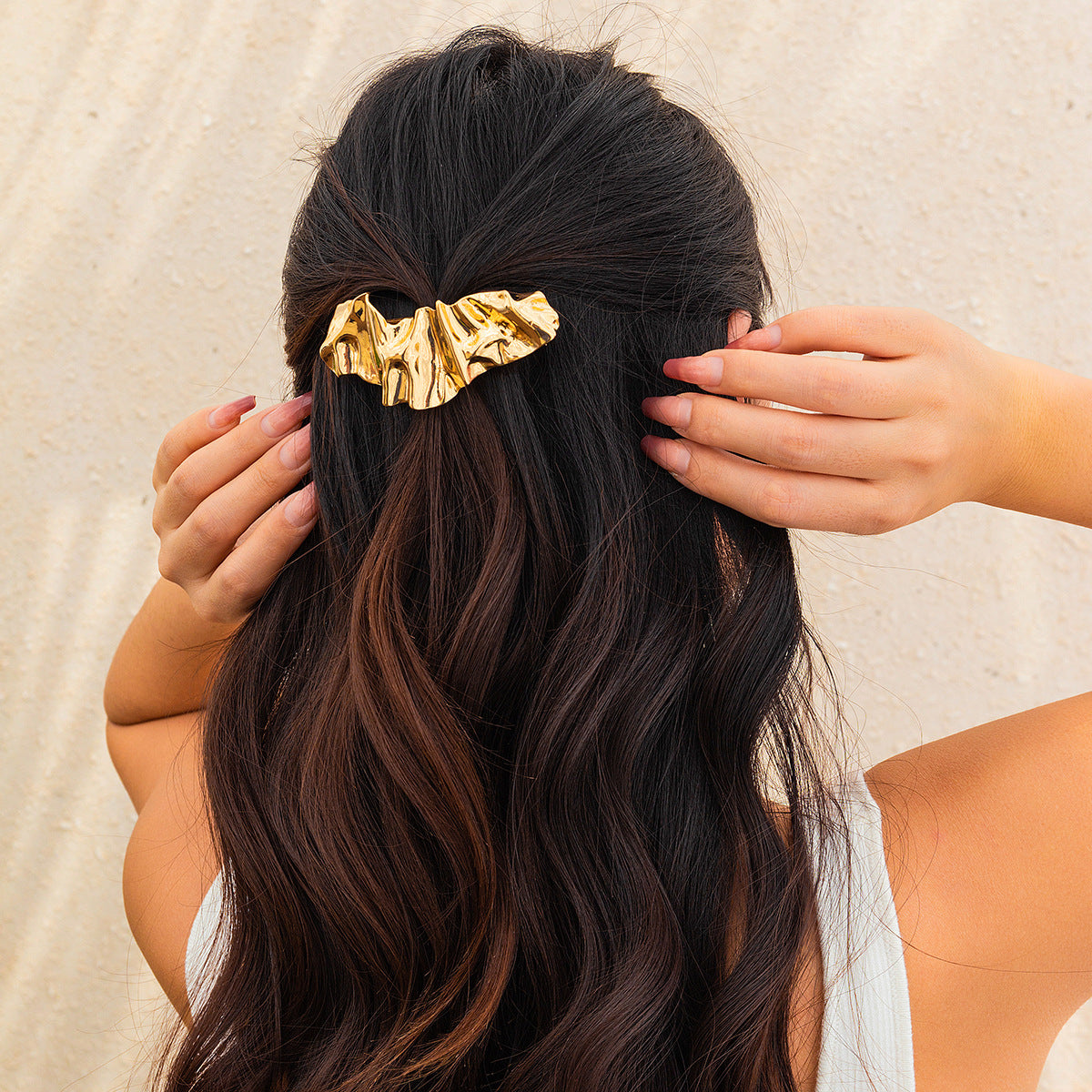 Minimalist Plated Alloy Geometric Folded Hair Clip for Women