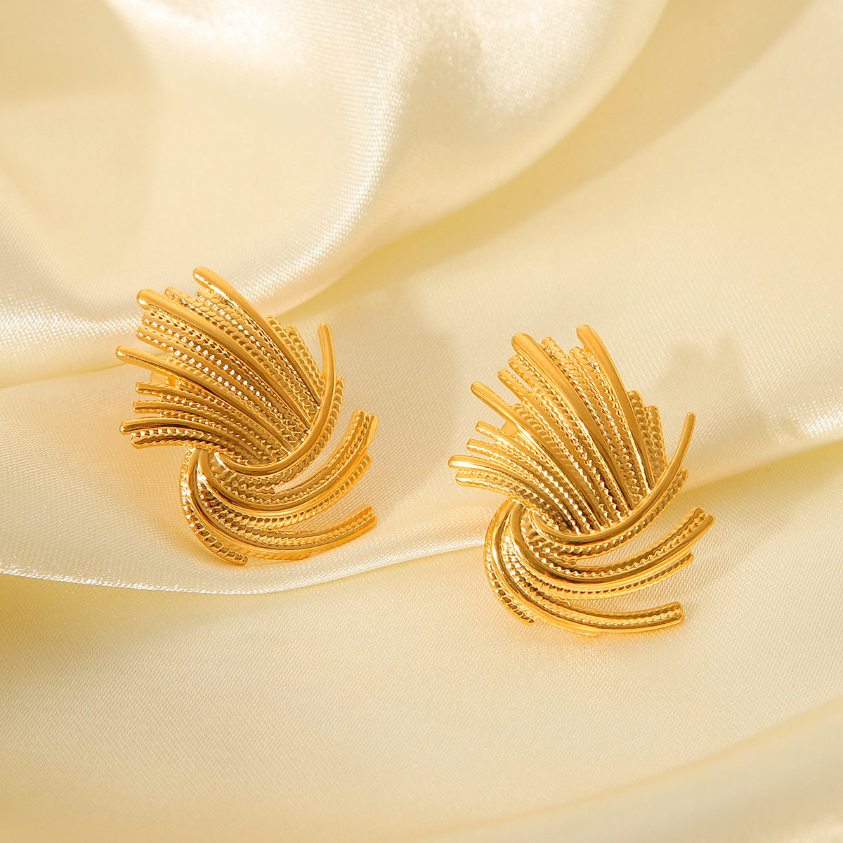 Geometric Firework Ray Design Stainless Steel Stud Earrings for Women with Plated Finish