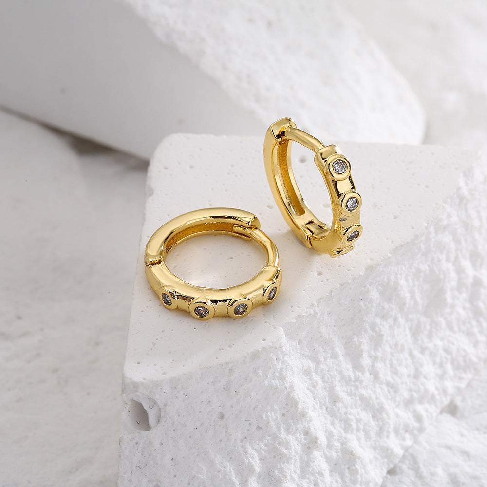 Minimalist Geometric Copper Hoop Earrings with 18K Gold Plating and Micro-Pave Zirconia for Women